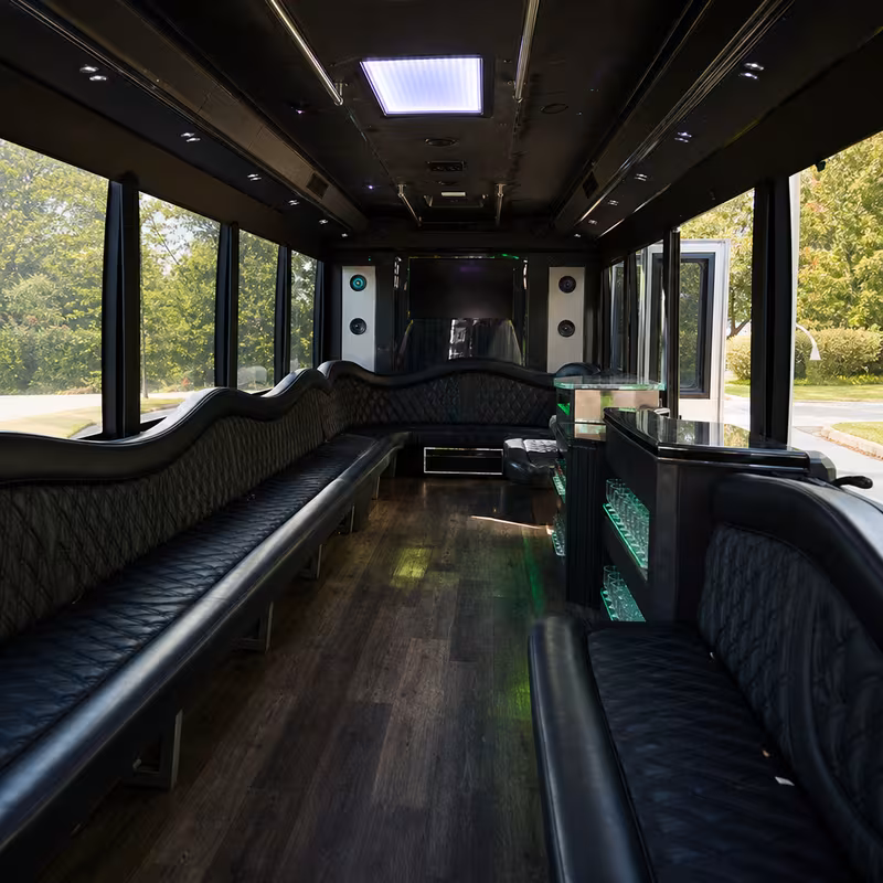Passenger watching the Los Angeles scenery during a regional party bus road trip