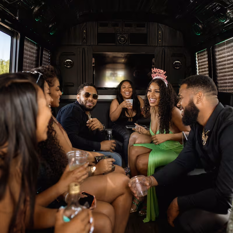 Black Mercedes Sprinter van staged for an Los Angeles Birthday Transportation group