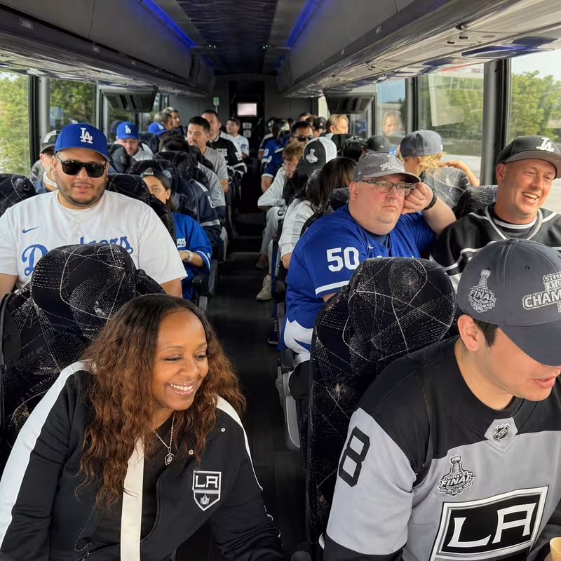 Passenger seating aboard a Los Angeles party bus rental
