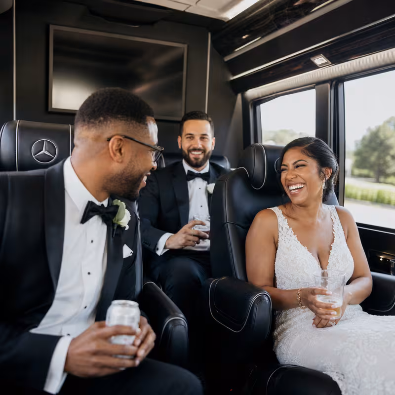 Black Mercedes Sprinter van staged for an Los Angeles Wedding Transportation group